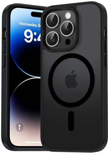 Natiiozie Magnetica Cover per iPhone 14 pro Compatibile con MagSafe Custodia Traslucida Opaca Posteriore, Antiurto Anti-impronta Resistente ai Graffi Protettiva (Nero, iphone 14 pro)