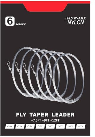 Raprance Pre-Tied Loop Tapered Leader Fly Fishing Leader 6 Pack, 7.5FT, 9FT,Nylon Clear Fly Line Leader 3X 4X 5X 6X