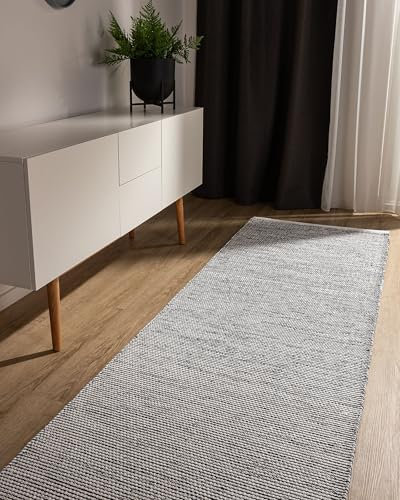 benuta Basic handgewebter Baumwollteppich Ron - Beige/Schwarz 70x200 cm - Handwebteppich 100% Baumwolle - Läufer im Stil: Uni, Minimalistisch, Natural Living - Pflegeleicht für Wohnzimmer Schlafzimmer