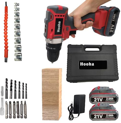 Hooha Akku Bohrschrauber 21V Parkside Akkuschrauber Cordless Screwdriver Akkubohrer&Schrauber 65Nm Schlagbohrschrauber Inkl. 2 x 2,0 Ah Akkus&ladegerät&10mm Bohrfutter&25+3 Drehmomentstufen&2-Gang&LED