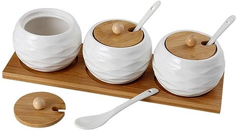 MAGICLULU Tarro De Cerámica Para Condimentos Ondas, Juego De 3 Recipientes Marrón Claro, Almacenamiento Seguro Para Sal y Especias, Accesorios De Cocina, Uso Doméstico y Buffet