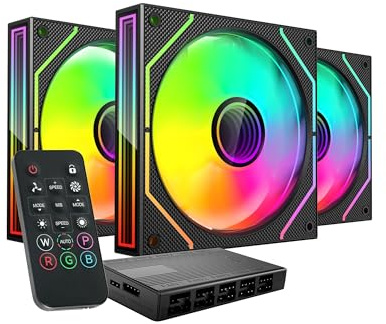 Mars Gaming MF-3DPROKIT, Kit 3x Ventole PWM 120mm, Illuminazione ARGB Infinity Mirror 3D, Sistema di Controllo PWM, Cuscinetti FDB, Telecomando e HUB, Compatibilità Totale ARGB, Nero