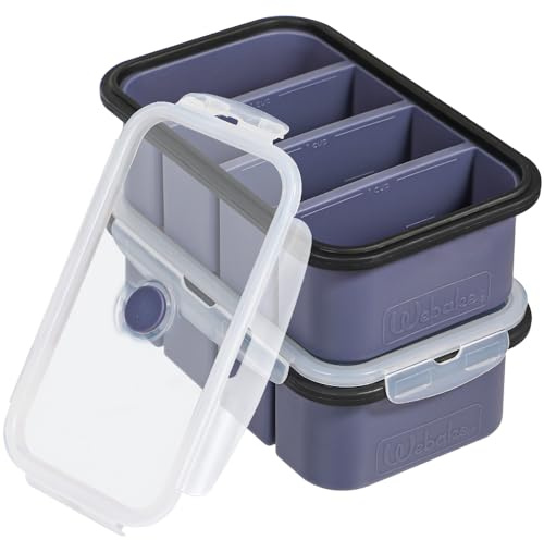 Webake Contenedores congeladores de silicona de 250 ml 2 moldes de silicona para congelador con tapa, congelador para congelador, recipientes de alimentos, recipientes de almacenamiento, cubitos de