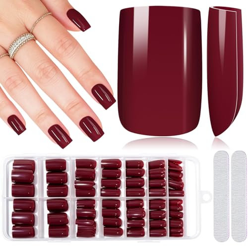 MELLIEX 280 Stück Press on Nails Mittel Quadratische Weinrot Nägel Zum Aufkleben 14 Größen Acryl Falsche Nägel Tips Set Vollständige Abdeckung Künstliche Fingernägel
