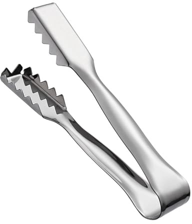 Nikou Pinze per cubetti di ghiaccio in acciaio inox, strumenti per cocktail KTV Bar con impugnatura seghettata, ideale per secchiello per ghiaccio, cocktail, whisky, lunghezza 19,1 cm