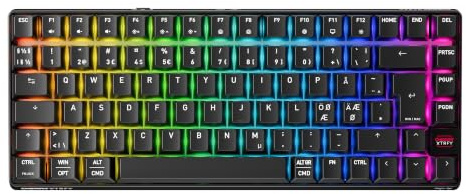 CHERRY XTRFY K33 Compact Wireless, Trådlöst Mem-chanical Gamingtangentbord, Format 75%, Tangentbord för Flera Enheter, RGB-Belysning, IP54 Damm- och Stänkskyddat, PN-Layout (QWERTY), Svart