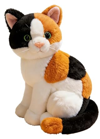 ZBELLO Realistic Cat Plush, 26cm Simulation Sitting Cat Soft Toy, Kitten Plush Toy, Cuddly Cushion, for Cuddling and Playing, Gift For Boys and Girls (Calico)