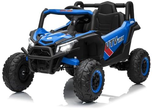 Garvee 4x4 Electrique Enfant UTV 12V avec Télécommande, Quad Electrique Enfant avec Phares LED, Musique, USB Et Bluetooth pour Enfants De 3 Ans+, Bleu