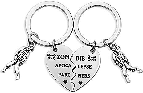 MYOSPARK Zombie Apocalypse Partners Broken Heart Keychain Set - Walking Dead Gift for BFF, Couples, Fans - Silver