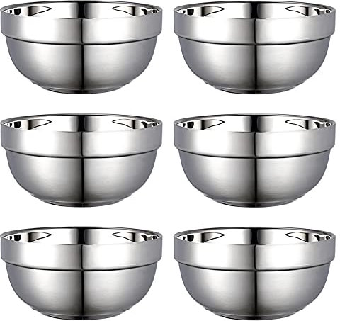 HEMOTON 6Pcs Anti-Scalding Platinum Bowl Set 304 Stainless Steel Double-Walled Insulated Soup Bowls for Kids Ideal for Home Camping and Parties