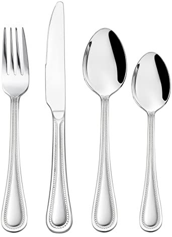 24 Piece Cutlery Set, Homikit Stainless Steel Flatware Silverware Sets Service for 6 People, Pearled Edge Knife Fork Spoon Set for Home/Kitchen/Party, Mirror Finished & Dishwasher Safe