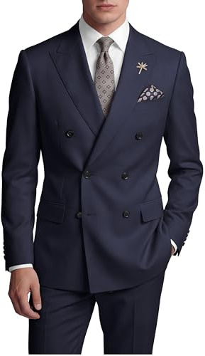 Wangyue Mens Suit Classic Fit 2 Piece Navy Blue Double Breasted Suits for Men Wedding Navy Double Breasted Blazer Formal Business Groom Prom Tuxedo Blazer Pants Sets XXL