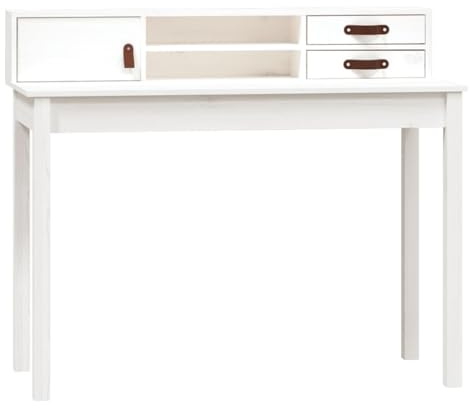 vidaXL Scrivania Bianca 110x50x93 cm in Legno Massello di Pino