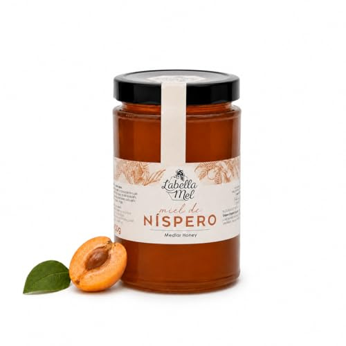 L'Abella Mel | Miel de Níspero 100% Natural y Pura | Miel Pura de Abeja Española Sin Pasteurizar Ni Aditivos | Recolección Manual Directa del Apicultor | Apicultura Familiar | 500 gr
