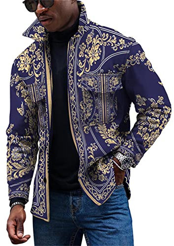 KONG JIMFAN Ünne Jacke Herren Herren Steppjacke Arbeitshemden Herren Übergangsjacke Herren Rollkragenpullover Regenjacke Winter Jacket Men Walkjacke Kariertes Hemd Kunstpelz Jacke(Gold,L)