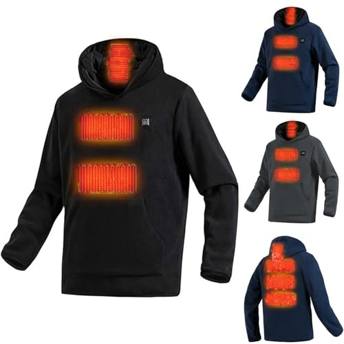 Sweat Chauffant USB Homme Femme à Capuche Sweat Chauffant Manches Longues avec 3 Modes de Chauffe Pullover Hoodie Homme Sweatshirt avec Poche Kangourou Veste Chaude Gilet Chauffant pour Moto Pêche Ski