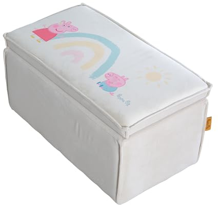 roba Banc-Coffre à Jouets Peppa Pig pour Enfant - Tabouret en Bois et Velours pour Bébé dès 18 Mois - Boite de Rangement Rembourrée - Nettoyage Facile - Beige/Motif Truie