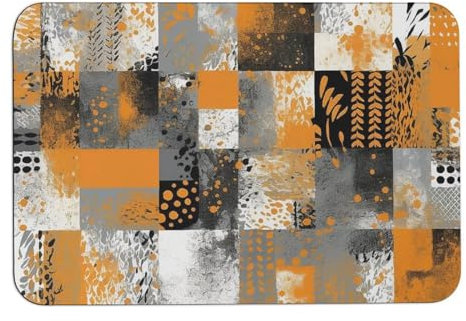 Saugfähige Badematte, Badezimmerteppich, Grau und Orange, weich, saugfähig, rutschfest, schnell trocknend, für den Innenbereich, für Badezimmer, Dusche, Küche