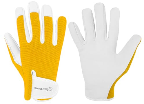 WESTWOOD FOX Ladies/Mens Leather Gardening Gloves Thorn Proof Rigger Garden work gloves, Safety Working Gloves, Premium Quality (Lemon Yellow, L)