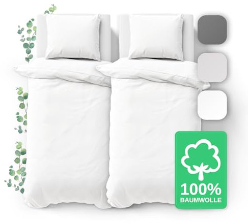 JACOBSON Bettwäsche 135x200 Set - 100% Baumwolle - 2 Bettbezüge 135x200 cm + 2 Kissenbezüge 80x80 cm, Perkal Bettwäsche 4-teilig mit Reißverschluss (135x200cm, Weiß, 4-teilig)
