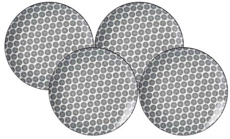 Ritzenhoff & Breker Takeo Circles Dessertteller 4er Set, 21 cm, Runde Frühstücksteller mit vollflächigem Dekor, Skandinavisches Design, Mix-&-Match-Geschirr, Porzellan, Weiß und Schwarz