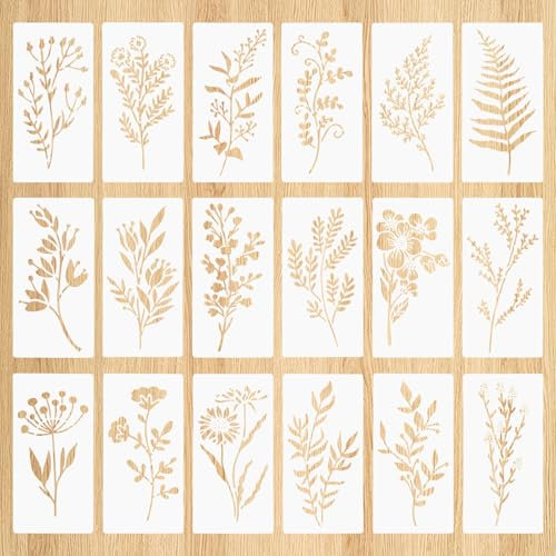 ChanraingYee 18 Stück Blumenschablonen, Blätter, wiederverwendbar, Airbrush-Schablonen für Textildesign, Zeichenschablonen