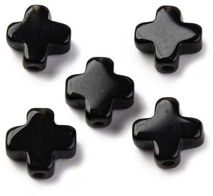 Ipotkitt 20 st naturliga obsidian korspärlor krucifix formade ädelstenspärlor tro Jesus distanspärlor för gör-det-själv religion örhänge hantverk smyckestillverkning
