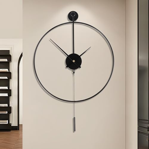 MEKOTRIN Large Decorative Wall Clock, 24 INCH Modern Metal Wall Clock with Pendulum, Non-Ticking Silent Creative Art Clocks for Living Room Home Bedroom Study Office(24in/60cm, Black)