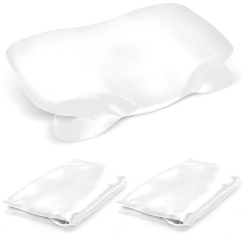 Paquete de 2 Fundas de Satén para Almohadas de Espuma Viscoelástica, Fundas de Satén para Almohadas Ergonómicas, Suaves, con Cremallera Invisible, Color Blanco
