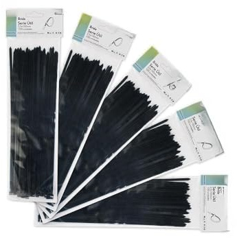 bolsa de 100 bridas negras 2,5x150mm de poliamida 66, resistentes y duraderas, ideales para organización y sujeción de objetos.