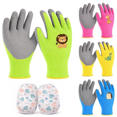 FZSECRIU 4 Pares Guantes Jardineria Niños, 3-5 años Guantes de Trabajo Para Niños, Apto Para Tareas Domésticas Diarias, Jardinería y Actividades al Aire Libre