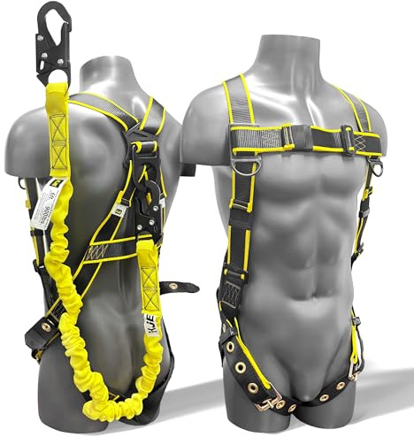 KJE Safety Harness Fall Protection Kit - Construction Roof Full Body Harness w/Detachable 6FT Shock Absorbing Lanyard & Snap Hook, ANSI/OSHA