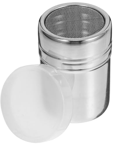 OFFSCH Small Stainless Steel Sugar Shaker with Lid Fine Mesh Powder Dispenser for Coffee Cappuccino Baking Soda Cocoa and Flour Mechanism Silver