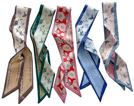 RFQMNO Hair Scarf for Women, 35x2.36 Lightweight Silk Headband, Purse & Bag Scarves Gift Collection