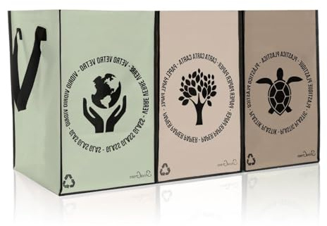 Shiva Green Mülltrennsystem 3fach - Recycling System - Altglas Sammelbehälter - Leergut Sammelbehälter - Altpapier Sammler - aus Plastik und Glas mit Deckel (Matcha.)