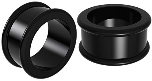 Evonix 2 x 20mm Silicone Black Double Flared Flesh Tunnels Saddle Earring Ear Ring Stretcher Lobe Gauge Plug Piercing Jewellery