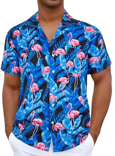 iCKER Men's Hawaiian Shirt Beach Shirt Short Sleeve Polyester Casual Regular Fit, Blue, X-Large
