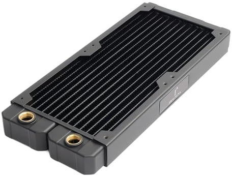 dracaena.io 240mm Copper PC Radiator for Custom Water Cooling Loop, 28mm Thick, 2x120mm Fan Mount, Dual G1/4 Thread Ports, Liquid Cooling Radiator, Black