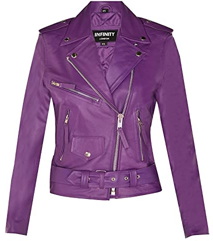 Infinity Leather Chaqueta para Damas de Cuero Púrpura de Piel de Vaca Genuina Estilo Clásico Brando Motociclista XS