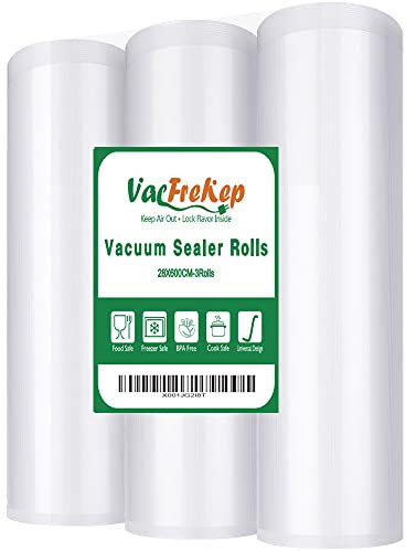 VacFreKep 3 Folienrollen 28x600cm Vakuumierrollen für Lebensmittel,BPA-Frei Vakuumierbeutel Sous Vide Beutel Folien für Vakuumierer und Folienschweißgeräte Geeignet