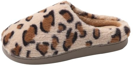 JOMIX Zapatillas Casa Mujer con Estampado de Leopardo Calientes Pantuflas Peluche Felpa Suave Cómoda Invierno