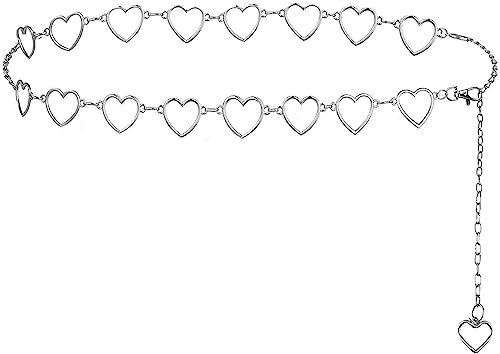 CCAIPU Ketten Gürtel für Damen, Pfirsich Herz Anhänger Link Gürtel Einstellbare Metall geflochtene Gürtel für Kleid Jeans Mantel Hosen (B-Silber)