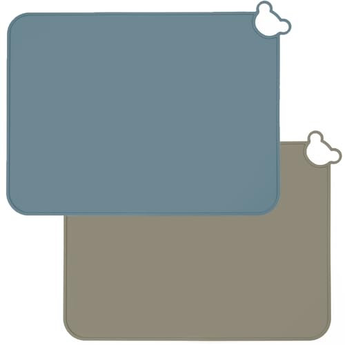 PandaEar 2er Pack Silikon Platzsets Kinder, Baby Tischsets Abwaschbare Kinder, rutschfeste Platzdeckchen, Tragbare Knetunterlage für Esstisch & Restaurants - Blau & Braun