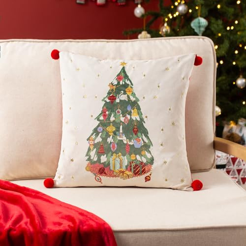 furn. Deck The Halls Housse de Coussin brodée Motif Arbre
