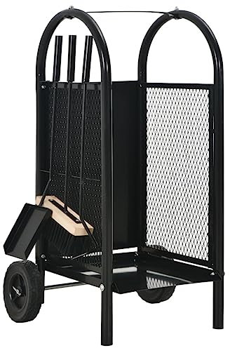 Kaminofen & Holzofen Zubehör Kaminholzwagen schwarz 30x35x81 cm Steel-Home & Garden