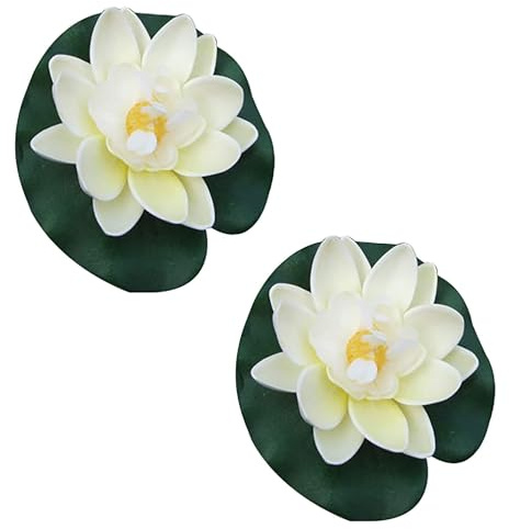 2Pcs White Artificial Floating Foam Lotus Flowers with Water Lily Pad Ornaments,Perfect for Patio Koi Pond Pool Aquarium Home Garden Wedding Party Holiday Decoration Water Gardens and Ponds