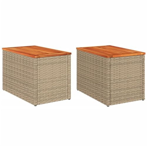 vidaXL Mesas Auxiliares de Jardín 2 uds, Mesitas Pequeñas de Centro, Mesas de Sofá, Muebles para Patio Balcón Terraza Porche, Ratán Madera Beige