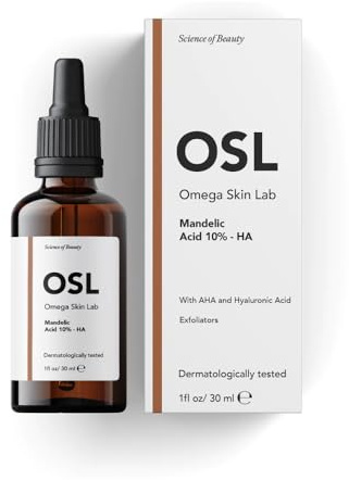 OSL Omega Skin Lab OSL Mandelsäure-HA-Gesichtsserum, 30 ml, freundliche Hautpflegelösung für fettige/zu Akne neigende Haut, Porenstraffung