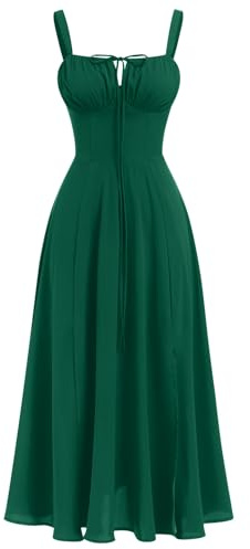 Women's Summer Dress Spaghetti Strap Dress Spring Boho Dress Front Slit Swing Midi Sundress Party Holiday Beach Dress-