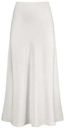 Genfien Röcke Damen Midi-Länge Elegant Röck Hohe Taille Damen Satin Röcke Mit Reißverschluss Midirock Versteckter Gummizug in der Taille Einfarbig